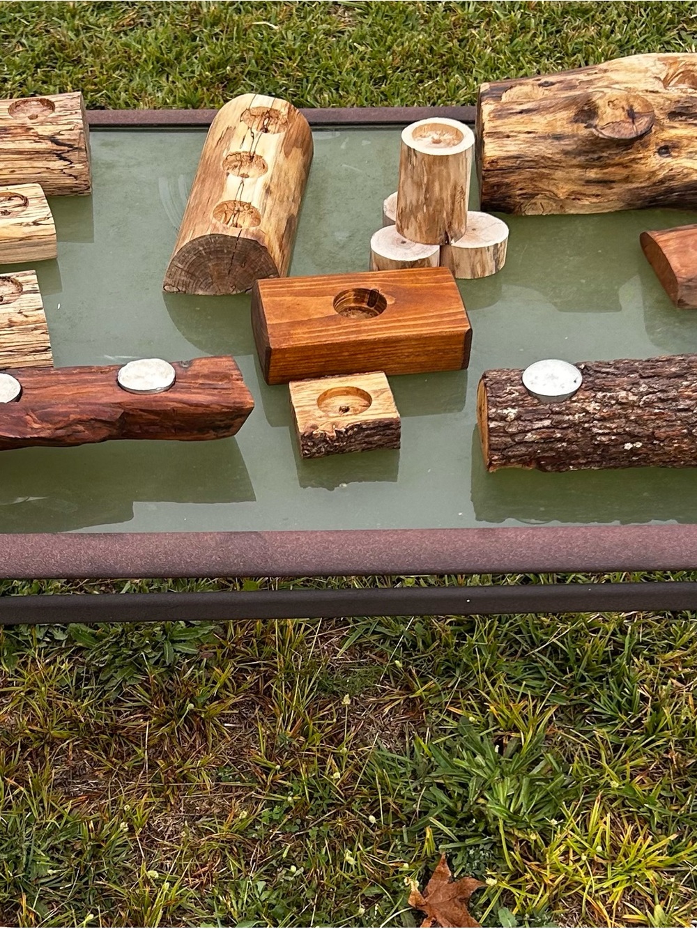 Handmade Natural Wood Candle Holders Set - Rustic Log Pieces